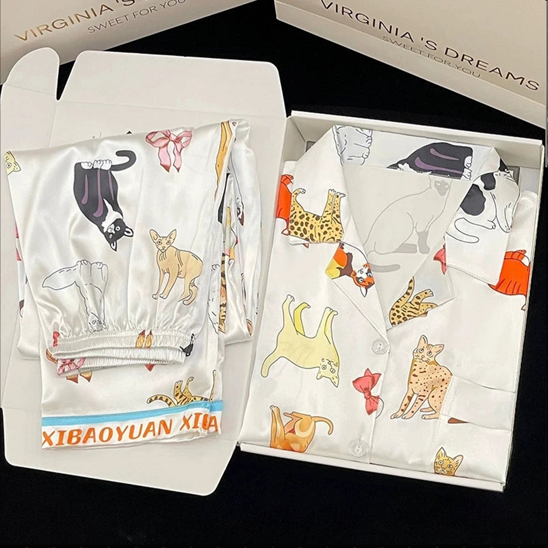 Women’s Playful Satin Pajama Set | بيجامة ساتان نسائية ناعمة للبيت