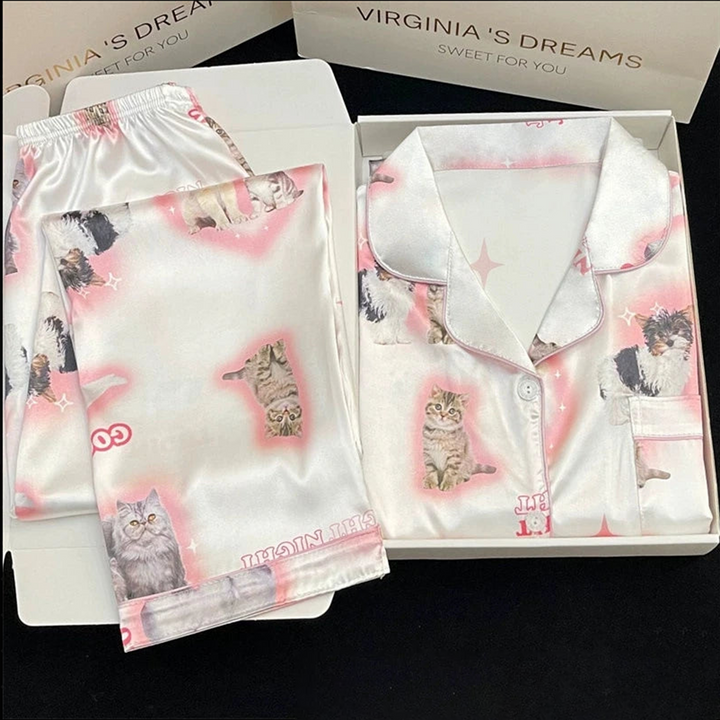Women’s Playful Satin Pajama Set | بيجامة ساتان نسائية ناعمة للبيت