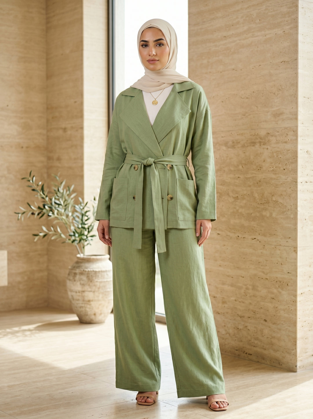 Women’s Urban Linen Jacket & Trousers Set | طقم نسائي كتان بجاكيت وبنطلون