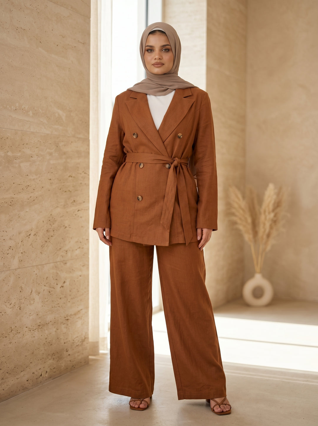 Women’s Urban Linen Jacket & Trousers Set | طقم نسائي كتان بجاكيت وبنطلون