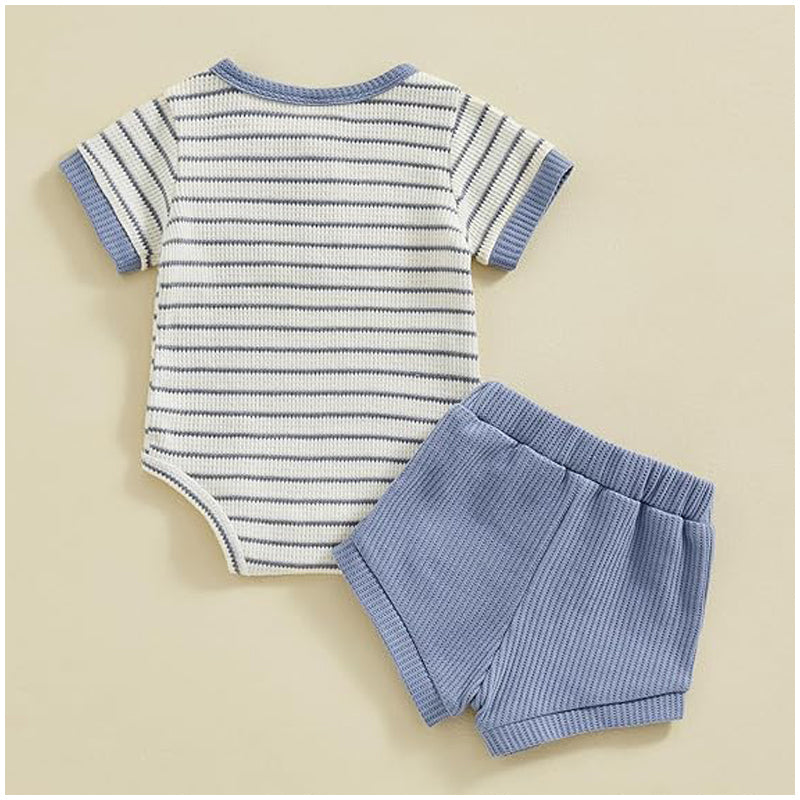 Baby Boys’ Waffle Romper & Shorts Set Size 80–100 | طقم طفل رومبر وشورت وافل مقاس ٨٠–١٠٠