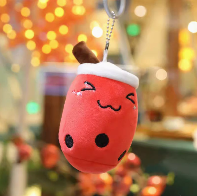 Women’s Plush Milk Tea Cup Bag Charm | تعليقة حقيبة نسائية بتصميم كوب مشروب لطيف