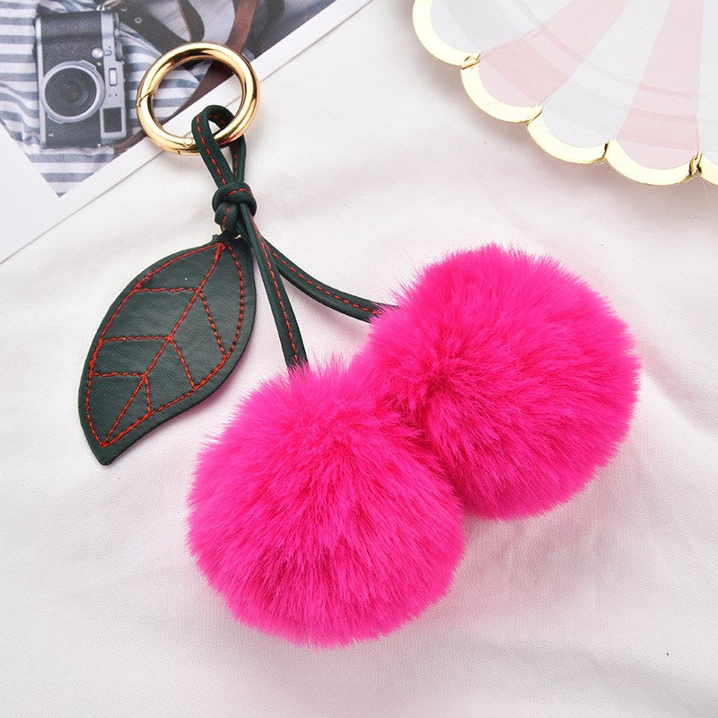 Women’s Plush Cherry Bag Charm Keychain | تعليقة حقيبة نسائية بتصميم كرز ناعم