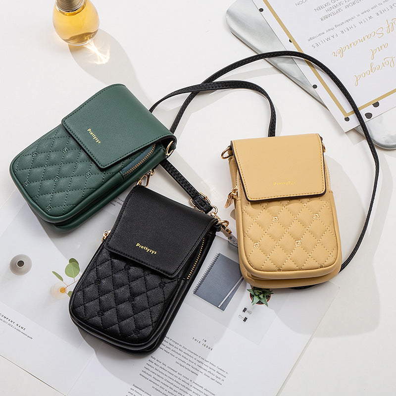 Women’s Plaid Stitch Crossbody Phone Bag | حقيبة هاتف نسائية كروس بودي بتفاصيل مربعة
