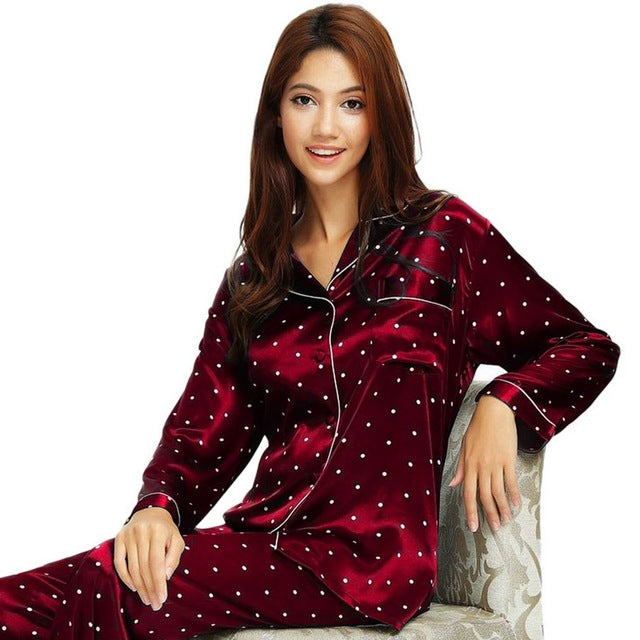 Women’s Satin Pajamas Set | Polka Dot Elegant Sleepwear
