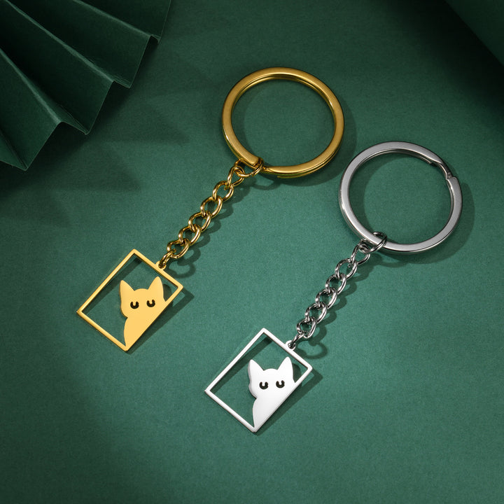 Women’s Stainless Steel Cat Keychain | ميدالية مفاتيح نسائية بتصميم قطة لطيفة