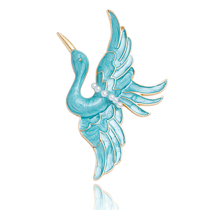 Women’s Blue Crane Enamel Brooch | بروش نسائي أزرق بتصميم طائر الكركي