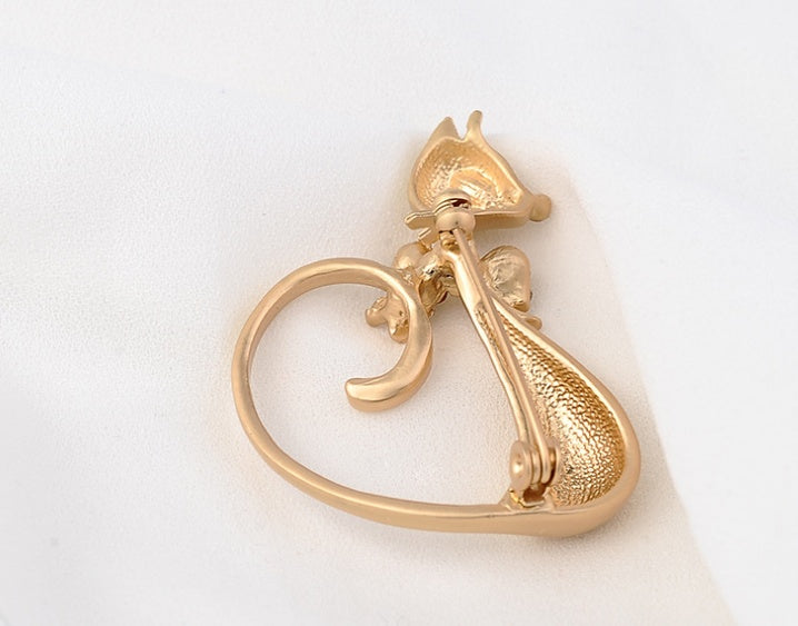 Women’s Rhinestone Cat Brooch | بروش نسائي مرصع بتصميم قطة أنيقة