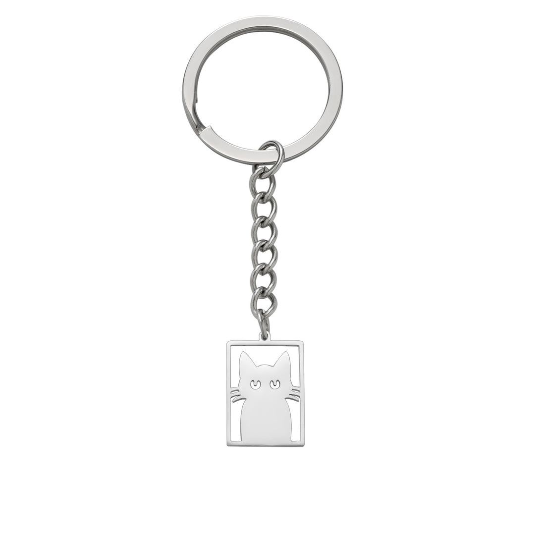 Women’s Stainless Steel Cat Keychain | ميدالية مفاتيح نسائية بتصميم قطة لطيفة