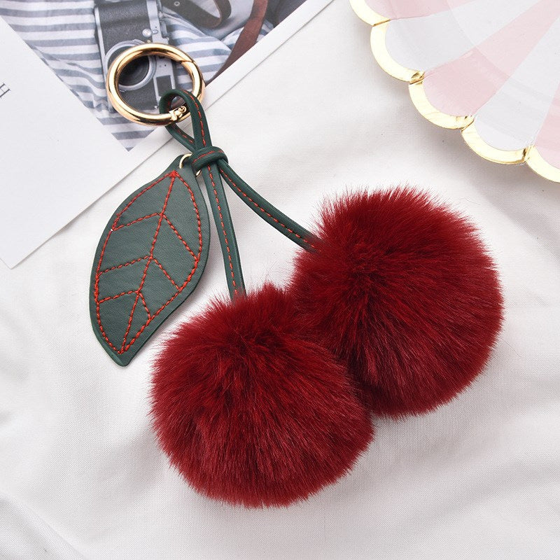 Women’s Plush Cherry Bag Charm Keychain | تعليقة حقيبة نسائية بتصميم كرز ناعم