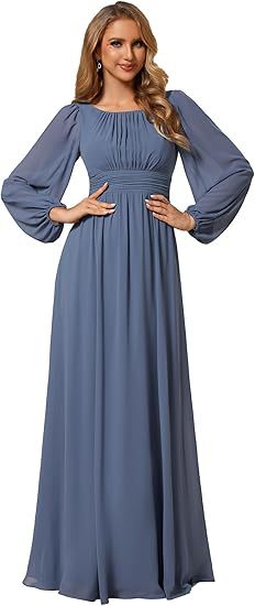 Women's Long Chiffon Evening Dress | فستان سهرة شيفون طويل