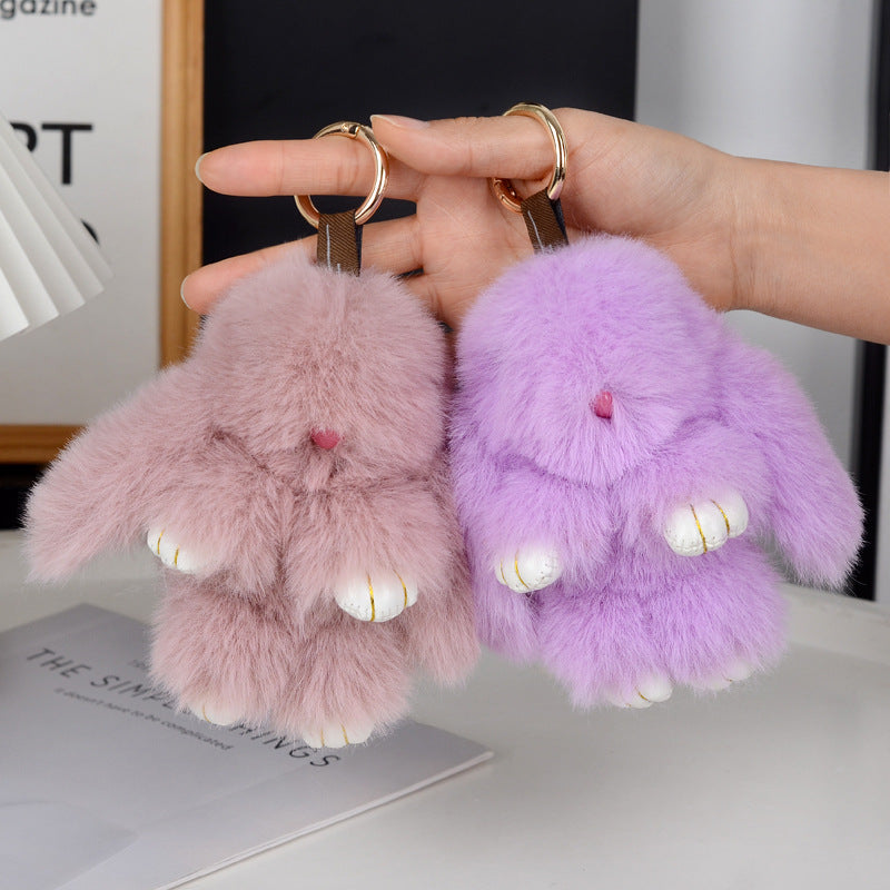 Women’s Plush Rabbit Bag Charm Keychain | تعليقة حقيبة نسائية بتصميم أرنب ناعم
