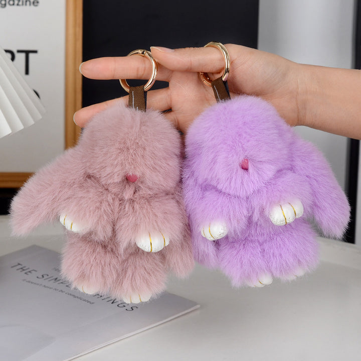 Women’s Plush Rabbit Bag Charm Keychain | تعليقة حقيبة نسائية بتصميم أرنب ناعم