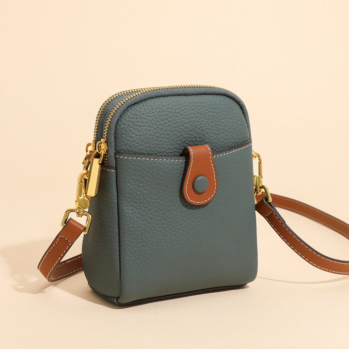 Women’s Litchi Pattern Leather Phone Bag | حقيبة هاتف نسائية جلدية بنقشة ليتشي