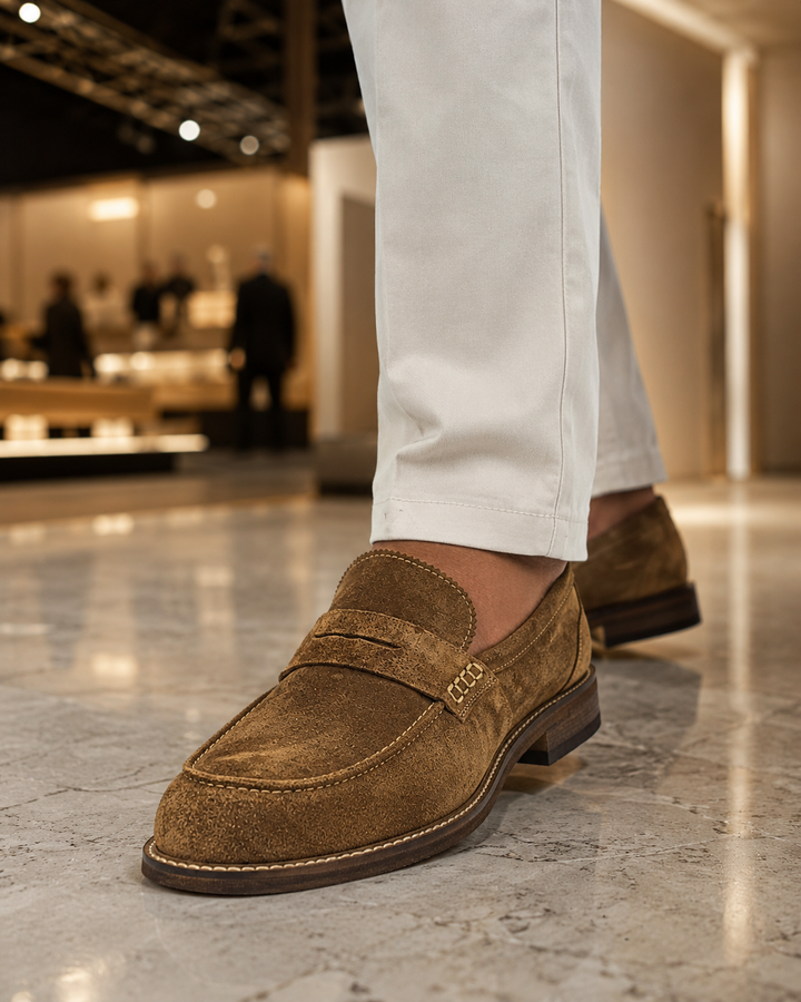 Men’s Camel Suede Leather Loafers | حذاء لوفر رجالي جلد شمواه تركي بلون جملي