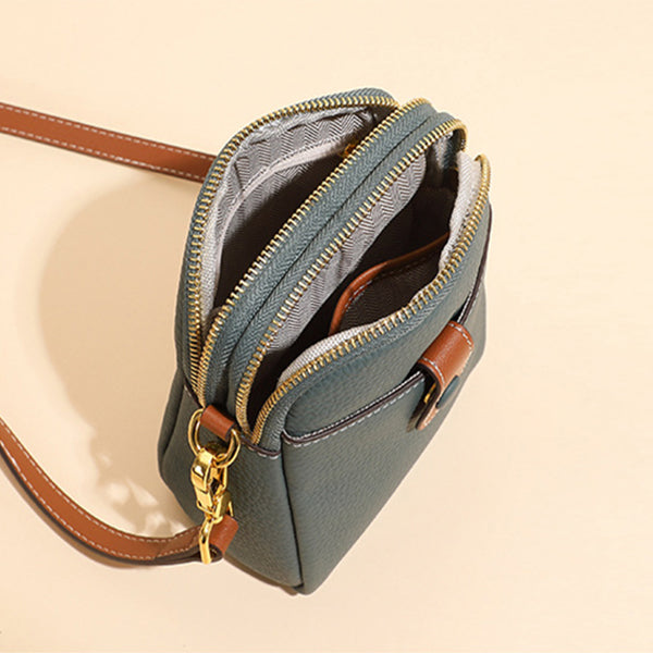Women’s Litchi Pattern Leather Phone Bag | حقيبة هاتف نسائية جلدية بنقشة ليتشي