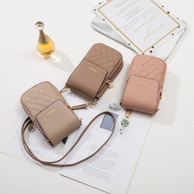 Women’s Plaid Stitch Crossbody Phone Bag | حقيبة هاتف نسائية كروس بودي بتفاصيل مربعة