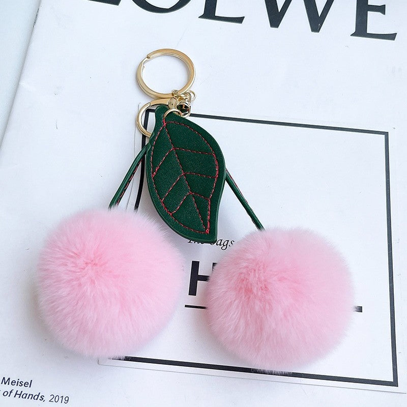 Women’s Plush Cherry Bag Charm Keychain | تعليقة حقيبة نسائية بتصميم كرز ناعم
