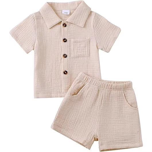 Baby Boys’ Cotton Blend Shirt & Shorts Set 0–24M | طقم طفل قميص وشورت بخامة قطنية لعمر ٠–٢٤ شهر