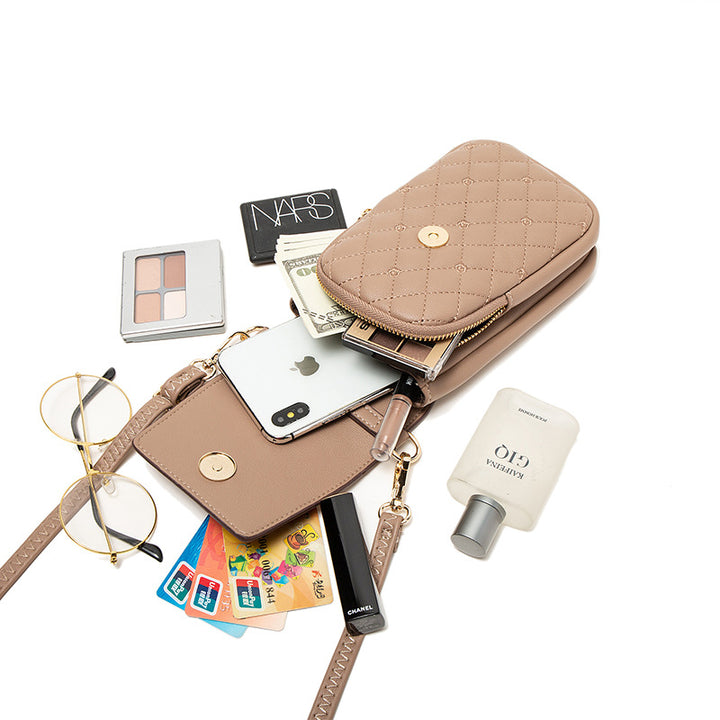 Women’s Plaid Stitch Crossbody Phone Bag | حقيبة هاتف نسائية كروس بودي بتفاصيل مربعة