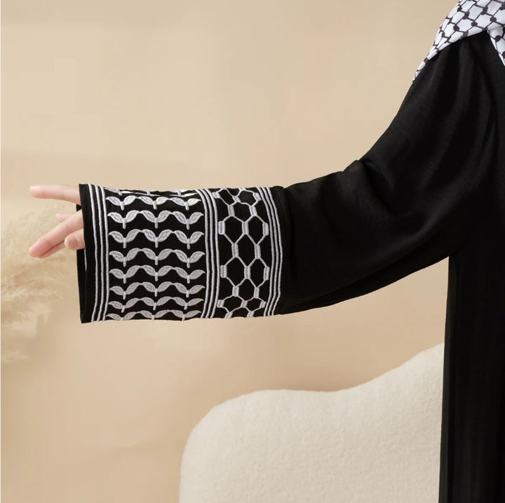 Keffiyeh Style Abaya with Crossbody Bag | Elegant Modest Wear