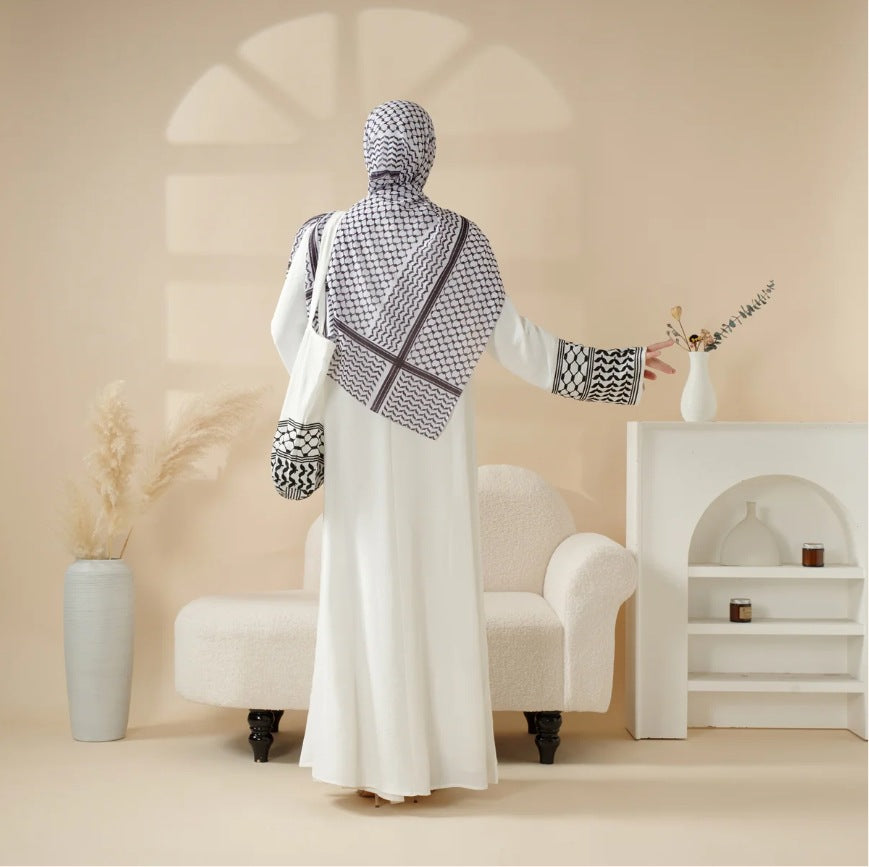 Keffiyeh Style Abaya with Crossbody Bag | Elegant Modest Wear
