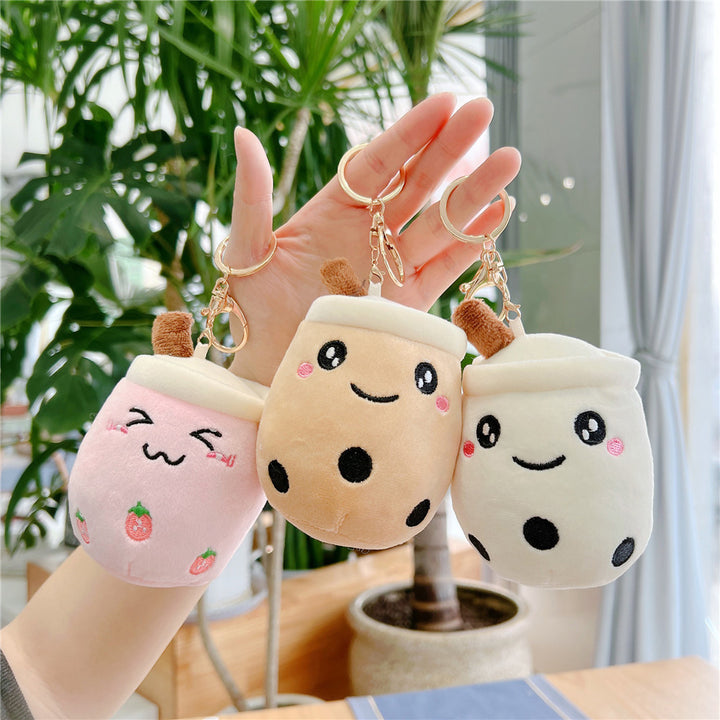 Women’s Plush Milk Tea Cup Bag Charm | تعليقة حقيبة نسائية بتصميم كوب مشروب لطيف