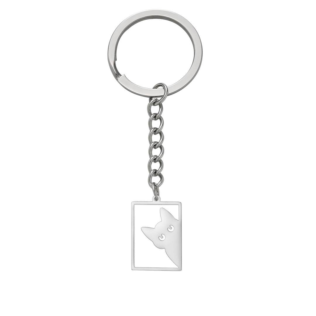 Women’s Stainless Steel Cat Keychain | ميدالية مفاتيح نسائية بتصميم قطة لطيفة