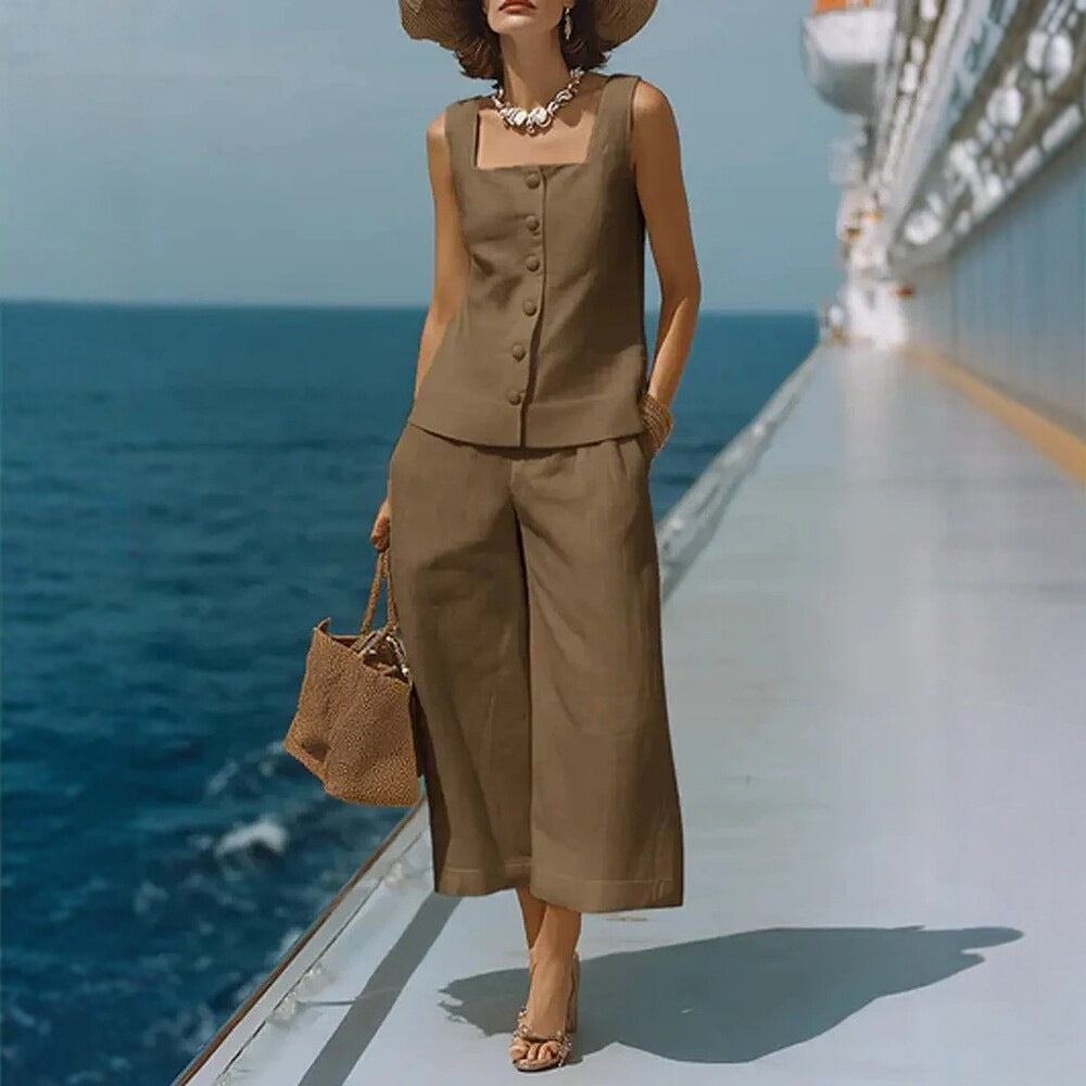 The Classic Linen-Blend Square-Neck Resort Set