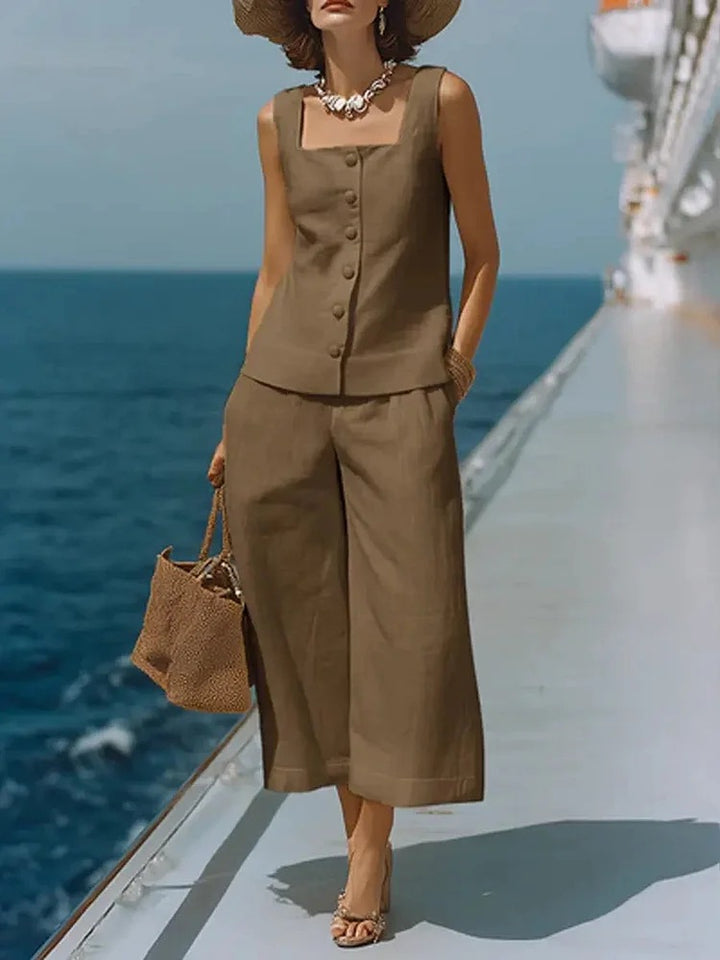 The Classic Linen-Blend Square-Neck Resort Set