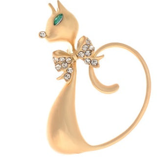 Women’s Rhinestone Cat Brooch | بروش نسائي مرصع بتصميم قطة أنيقة