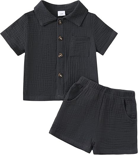 Baby Boys’ Cotton Blend Shirt & Shorts Set 0–24M | طقم طفل قميص وشورت بخامة قطنية لعمر ٠–٢٤ شهر