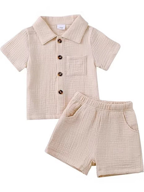 Baby Boys’ Cotton Blend Shirt & Shorts Set 0–24M | طقم طفل قميص وشورت بخامة قطنية لعمر ٠–٢٤ شهر