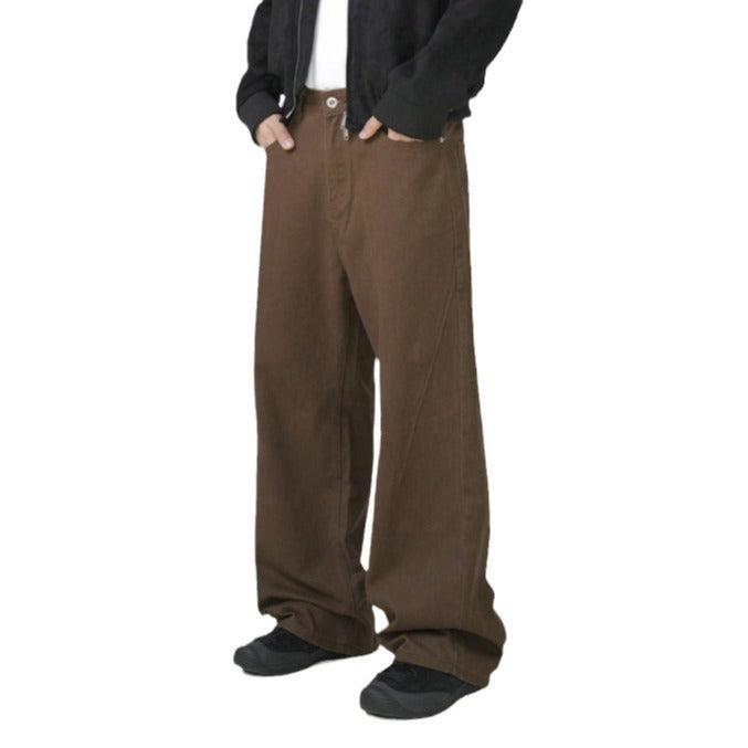 Men’s Retro Straight Leg Trousers | Washed Cotton Casual Pants
