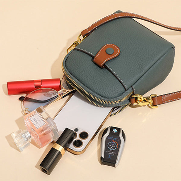 Women’s Litchi Pattern Leather Phone Bag | حقيبة هاتف نسائية جلدية بنقشة ليتشي