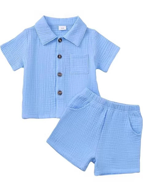 Baby Boys’ Cotton Blend Shirt & Shorts Set 0–24M | طقم طفل قميص وشورت بخامة قطنية لعمر ٠–٢٤ شهر