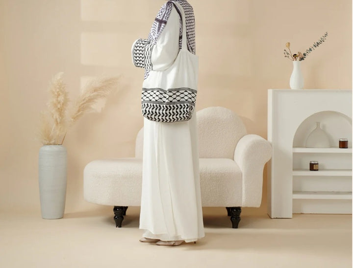 Keffiyeh Style Abaya with Crossbody Bag | Elegant Modest Wear
