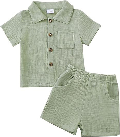 Baby Boys’ Cotton Blend Shirt & Shorts Set 0–24M | طقم طفل قميص وشورت بخامة قطنية لعمر ٠–٢٤ شهر