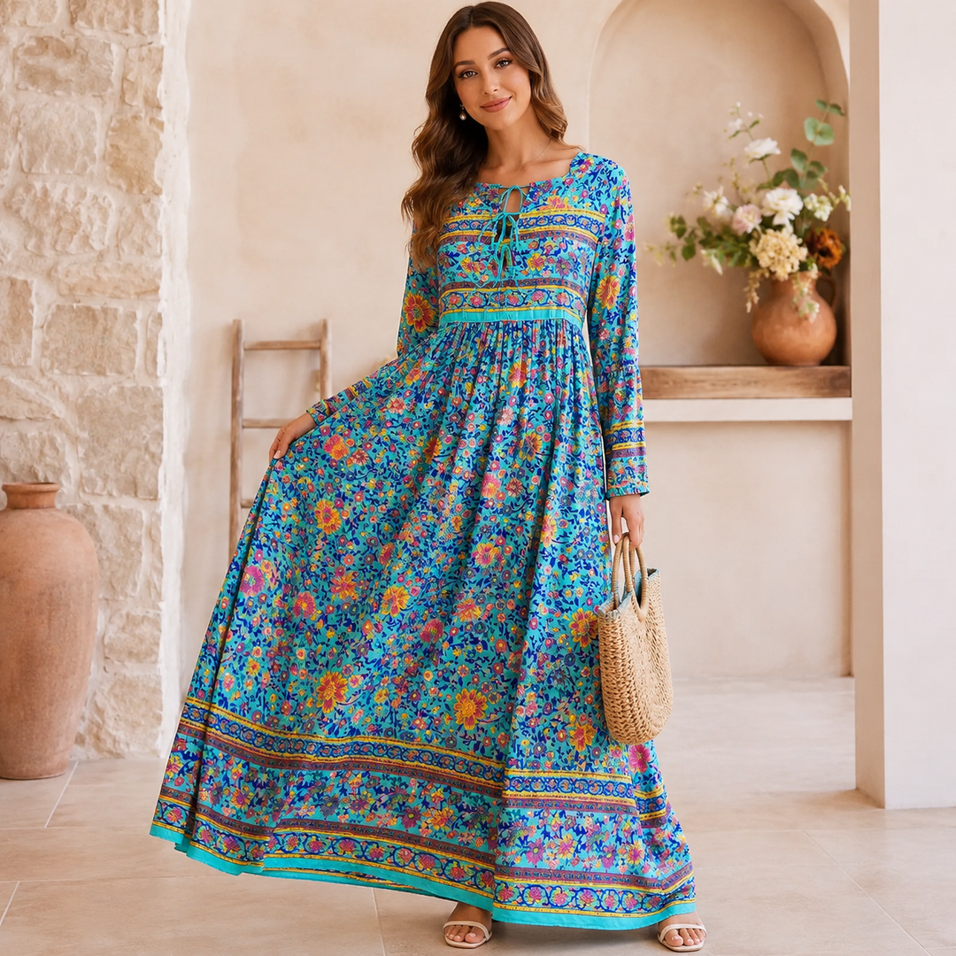 Women’s Retro Floral Long Jalabiya | جلابية نسائية طويلة بنقشة زهور