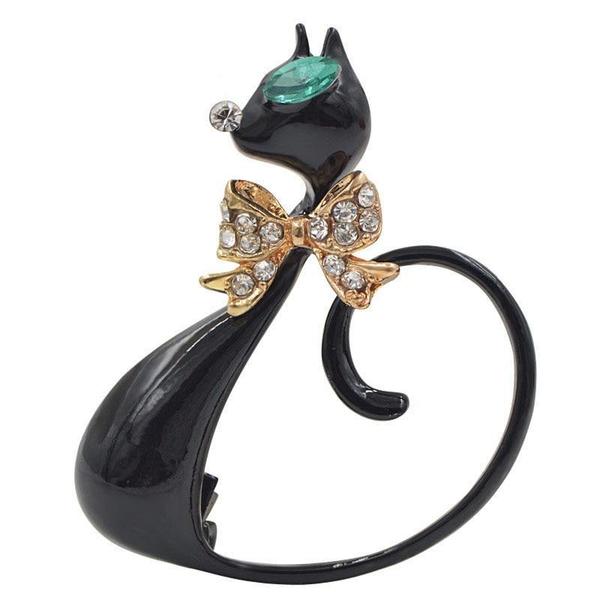 Women’s Rhinestone Cat Brooch | بروش نسائي مرصع بتصميم قطة أنيقة