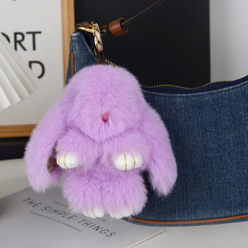 Women’s Plush Rabbit Bag Charm Keychain | تعليقة حقيبة نسائية بتصميم أرنب ناعم