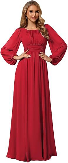 Women's Long Chiffon Evening Dress | فستان سهرة شيفون طويل