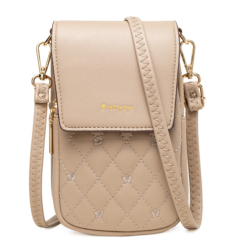 Women’s Plaid Stitch Crossbody Phone Bag | حقيبة هاتف نسائية كروس بودي بتفاصيل مربعة
