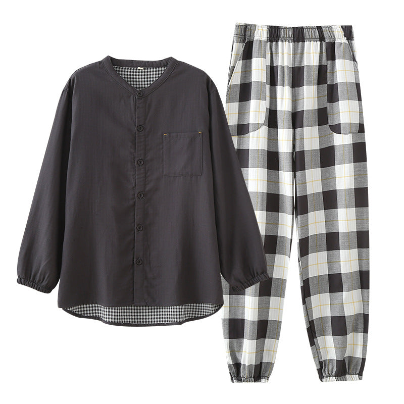 Men’s Cotton Gauze Pajama Set | Breathable Plaid Homewear