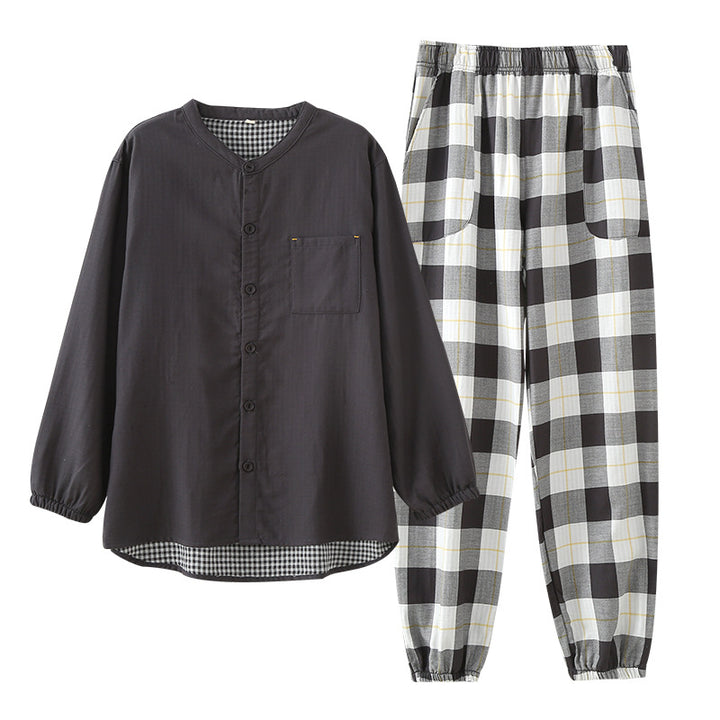 Men’s Cotton Gauze Pajama Set | Breathable Plaid Homewear