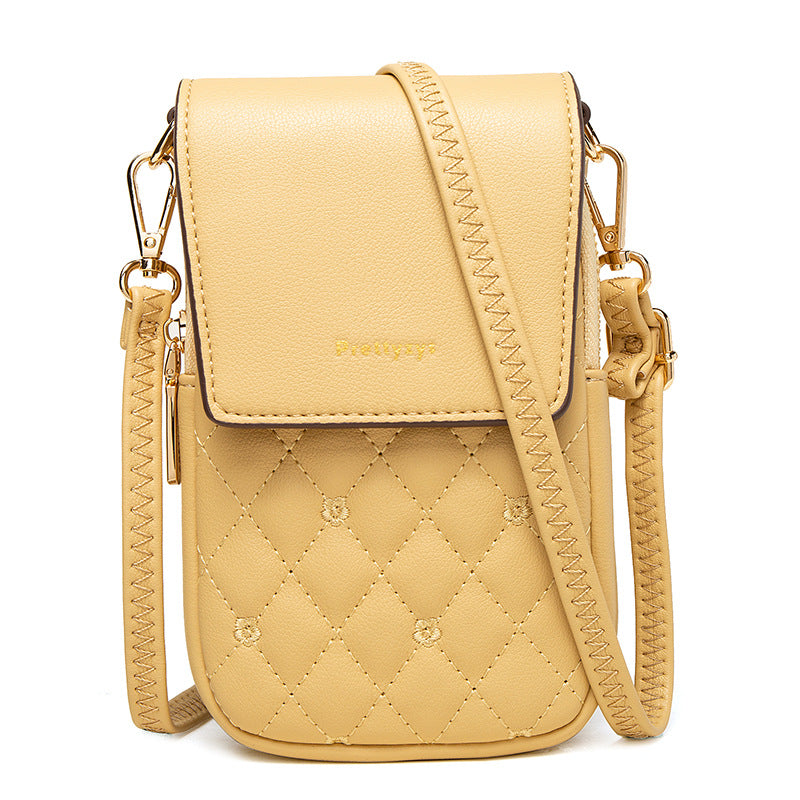 Women’s Plaid Stitch Crossbody Phone Bag | حقيبة هاتف نسائية كروس بودي بتفاصيل مربعة
