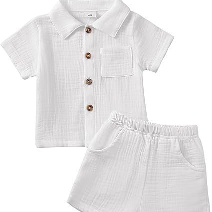 Baby Boys’ Cotton Blend Shirt & Shorts Set 0–24M | طقم طفل قميص وشورت بخامة قطنية لعمر ٠–٢٤ شهر