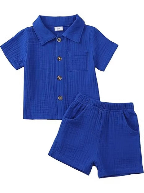 Baby Boys’ Cotton Blend Shirt & Shorts Set 0–24M | طقم طفل قميص وشورت بخامة قطنية لعمر ٠–٢٤ شهر