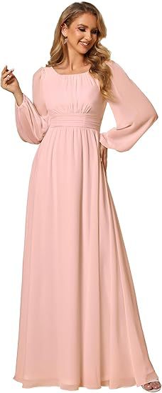 Women's Long Chiffon Evening Dress | فستان سهرة شيفون طويل