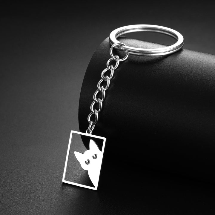 Women’s Stainless Steel Cat Keychain | ميدالية مفاتيح نسائية بتصميم قطة لطيفة
